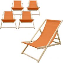 Ecd Germany - 5er Set Liegestuhl klappbar Orange aus Holz, verstellbare Rückenlehne, 3 Positionen, bis 120kg, Sonnenliege Gartenliege Strandliege