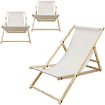 Ecd Germany - 3er Set Liegestuhl klappbar, Beige, aus Holz, verstellbare Rückenlehne, 3 Positionen, bis 120kg, Sonnenliege Gartenliege Strandliege