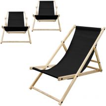 Ecd Germany - 3er Set Liegestuhl klappbar, Schwarz, Holz, verstellbare Rückenlehne, 3 Positionen, bis 120 kg, Sonnenliege Gartenliege Strandliege