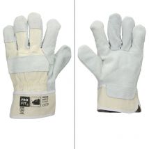 Ecd Germany - 48 Paar Pro-Fit Rindspaltleder-Handschuhe Größe 8/M - Natur - mit Canvas-Stulpe - Leder Arbeitshandschuhe Rindspalt Schutzhandschuhe
