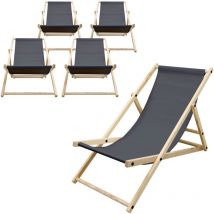 Ecd Germany - 5er Set Liegestuhl klappbar, Anthrazit, Holz, verstellbare Rückenlehne, 3 Positionen, bis 120kg, Sonnenliege Gartenliege Strandliege