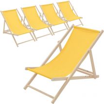 5er Set Liegestuhl Klappbar, Gelb, Aus Holz, Verstellbare Rückenlehne, 3 Positionen, Bis 120 Kg, Sonnenliege Gartenliege Strandliege Strandstuhl 