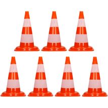 Ecd Germany - 7x Cônes Signalisation Pylône, 47cm, pvc solide, Orange/Blanc, Triangle de Circulation, Marqueur Attention Sécurité, avec 2 Bandes