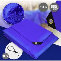 ECD Germany Bâche de Protection Premium avec Œillets + 10 Crochets, 4x3m 12m², 650g/m², Bleu, Tissu PVC, Indéchirable, Imperméable, Housse