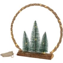 Ecd Germany - Círculo de Yute con Iluminación 45 LEDs Blanco Cálido 45x45x9,5 cm con 3 Abetos Saco de Yute Decoración Navideña de Cuerda Adorno