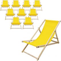 Ecd Germany - Juego 10x Tumbonas Playa Madera de Pino Amarillo 3 Posiciones de Reclinación Plegable Silla Tradicional de Sol para Jardín o Balcón