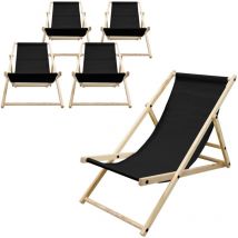 ECD Germany Juego de 5x Tumbonas Playa Madera de Pino Negro 3 Posiciones de Reclinación Plegable Silla Tradicional de Sol para Jardín o Balcón