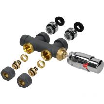 Luxebath - ecd Germany Kit de Conexión Central para Radiadores con Termostato Antracita Juego de Conexión para Espaciado de Tubería Múltibloque