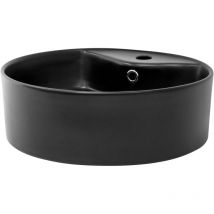Ml-design - Lavabo da Appoggio in Ceramica Nero Opaco ø 460 x 155 mm Lavandino Rotondo Moderno Lavamano con Foro di Scarico e Troppopieno Sanitari