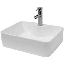 ECD Germany Lavabo da Appoggio 480 x 380 x 140 mm con Piletta senza Troppopieno Lavandino Bacinella Lavamani Lavello Sanitari da Bagno in Ceramica