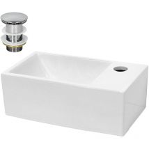 Lavabo da Appoggio in Ceramica Bianco Rettangolare 350x205x125 mm Design Moderno Lavandino Moderno Lavello Lavamano con Set di Scarico 1 1/4
