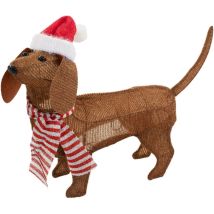 Ecd Germany Led Dackel Weihnachtsdeko Innen Mit Mütze Und Schal, 60x43 Cm, Batteriebetriebene Hund Figur Mit 40 Warmweißen Leds Und Timer, Niedliche 
