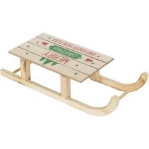 Ecd Germany led Deko Schlitten aus Holz mit warmweißen LEDs, 42 x 16 cm, Natur-Braun, batterriebetrieben, Beleuchteter Dekoschlitten mit Timer,
