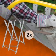 ECD Germany Lot de 2 Chevalets de Sciage pour Tronçonneuse, 3 Positions, en Métal Galvanisé, Capacité de charge 150 kg, Pliable Réglable,