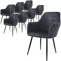 Ecd Germany - Lot de 8 Chaises de Salle à Manger avec Dossier et Accoudoirs, Gris Foncé, Chaises de Cuisine avec Revêtement en Velours, Pieds en