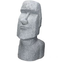 Moai Figur Rapa Nui Kopf 53,5 cm hoch aus wetterfestem Steinguss Kunstharz, Grau, Osterinsel Statue als Dekoration für Haus & Garten, Gartenfigur