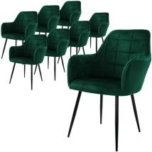 Ecd Germany Set 8x Sedie da Pranzo Verde Scuro Poltrone Imbottite in Velluto Stile Moderno Scandinavo Gambe in Metallo per Sala da Pranzo Soggiorno