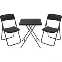 Ecd Germany - Set de 3 Muebles Plegables para Exterior, de Acero Negro y Aspecto de Ratán, Mobiliario de Jardín Balcón o Terraza para 2 Personas,