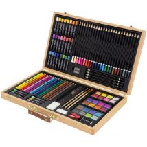 Ecd Germany - Set da Pittura 109 Pezzi Valigetta da Pittore di Legno per Bambini e Adulti Set per Disegno Artistico xxl Kit da Disegno Scatola per