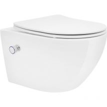 Ml-design - ecd Germany Spülrandloses Hänge wc lang 52 cm Weiß mit Bidet-Funktion, Nano Beschichtung, Wand-WC Keramik, Toilette mit WC-Sitz abnehmbar