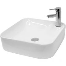 Vasque à Poser Lavabo Salle de Bain - ø 435x435x125 mm - en Céramique - Ovale - Blanc - avec Kit de Vidange sans Trop-Plein - Lavabo à Poser sur