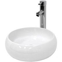 Waschbecken Waschtisch ø 350 x 120 mm Keramik Weiß inkl. Ablaufgarnitur für Waschbecken ohne Überlauf Aufsatzbecken Aufsatzwaschbecken