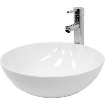 Luxebath - ecd Germany Waschbecken Waschtisch ø 400 x 147 mm Keramik Rund Weiß inkl. Ablaufgarnitur für Waschbecken ohne Überlauf Aufsatzbecken