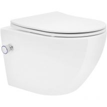 Luxebath - ecd Germany wc Cerámico Suspendido Corto 49cm con Función de Bidé con Nanorecubrimiento, Inodoro Colgante Blanco Mate sin Cisterna,