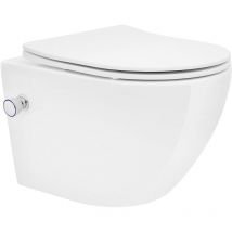 Luxebath - ecd Germany wc Suspendu sans Rebord en Céramique Blanc, Fonction Bidet, Revêtement Nano, Toilette Suspendue Court 49 cm, avec Siège