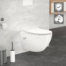 Ml-design - ecd Germany wc Suspendu sans Rebord en Céramique Blanc, Fonction Bidet, Revêtement Nano, Toilette Suspendue Long 55,5 cm, avec Siège