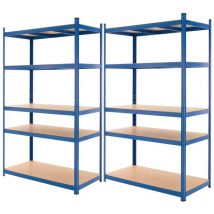 2er Set Werkstattregal Schwerlastregal 200x100x50 Cm Blau Pulverbeschichter Metall Mit 5 Böden Mdf Holz Belastbar Bis 875kg Lagerregal Steckregal 