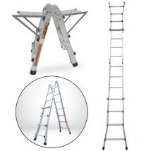 Chelle articulée pliante et télescopique en aluminium 4x3 marches 2,81m + 2 tablettes