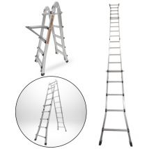 Chelle articulée pliante et télescopique en aluminium 4x5 marches 4,96m + 1 tablette