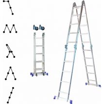 Echelle pliante articulée STAVALANCE4x5, 5,7m, 20 marches, multifonction, ecarteur de mur, escabeau, aluminium, h travail max 6,29m, Hostrom