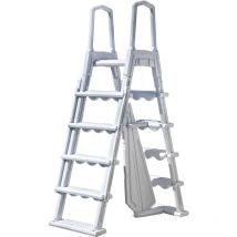 GRE - chelle de sécurité moulé avec plateforme pour piscine de hauteur 120 cm/132 cm - blanc