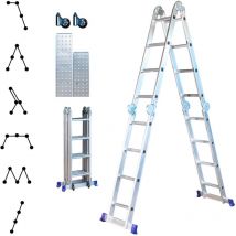 Scala pieghevole articolata stavalance 4x4 gradini, ponteggio multifunzione, separatore di muro, sgabello, 2 piastre per piattaforma di lavoro,