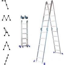 Scala pieghevole articolata STAVALANCE4x5, 5,7m, 20 gradini, multifunzione, distanziatore per muro, sgabello, in alluminio, Altezza lavoro max 6,29m,