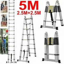 Dayplus - chelle télescopique 2,5 m + 2,5 m, échelle pliante, échelle polyvalente en aluminium avec stabilisateur, échelle à coulisse antidérapante,