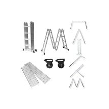 Chelle Télescopique 470cm, 6 en 1 échelle multifonctionnelle aluminium, échelle pliante avec 2 roulettes et plateforme Naizy