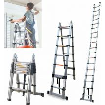 Dayplus - chelle télescopique 5 m, pliable avec stabilisateur, échelle pliante antidérapante, échelle polyvalente en acier inoxydable de haute