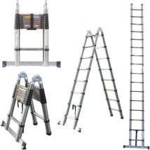 Dayplus - chelle Télescopique 5M, A-Frame Escabeau Telescopique Pliant en Acier Inoxydable, 2 en 1 Multifonction Echelle Pliable Extensible, Charge