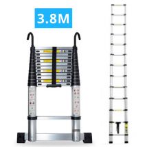 Echelle télescopique aluminium 13 marches h 3,8M avec crochets démontables et barre stabilisatrice