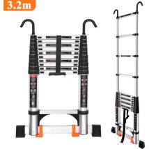 Jn.songs - chelle Télescopique en Aluminium Escabeau Telescopique avec Pieds Antidérapants et Crochet Stable Charge Maximale 150KG - 3,2M