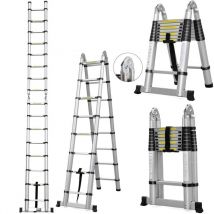 Jn.songs - chelle TéLescopique Marchepieds Escamotables avec Stabilisateur Ladder Pliable et Déployable Charge Maximale : 150KG - 4,4(2,2M + 2,2M)