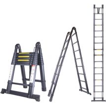 Jn.songs - chelle TéLescopique Marchepieds Escamotables avec Stabilisateur Ladder Pliable et Déployable Charge Maximale : 150KG Noir- 5,0M (2,5M+2,5M)