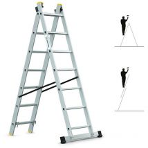 Scala a sfilo a 2 rampe StablePro, gradini 2x7 in alluminio, allungabile, 3 posizioni, altezza massima di lavoro 4,25 m, 5 anni di garanzia, Hostrom