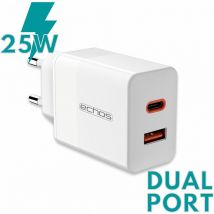Echos - 25W Dualport usb-c + usb-a Schnellladegerät QC3.0, pd und pps Sehr breite Kompatibilität Kompatibel mit Apple iPhone 12/13/14, Samsung Galaxy