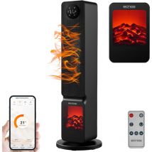 Echos - Heizlüfter mit Kaminillusion und Wifi Heizlüfter mit Flammeneffekt Kaminheizer Elektroheizlüfter Keramik-Heizkamin