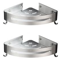 Aiperq - Eck-Duschregal, Badezimmerregal ohne Bohren, Lagerregal aus Aluminium (hell, doppellagig)