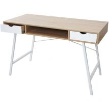 Schreibtisch HHG-165, Bürotisch Computertisch, 3D-Struktur 120x60cm naturbraun weiß